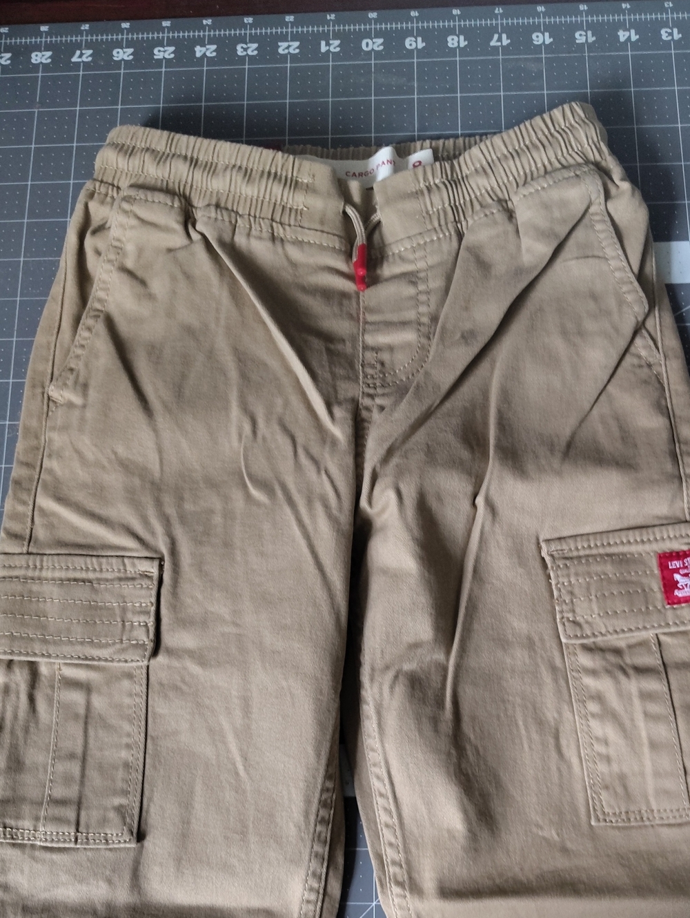 Boys Cargo Pants in Khaki - Elastic Waist Casual Trousers